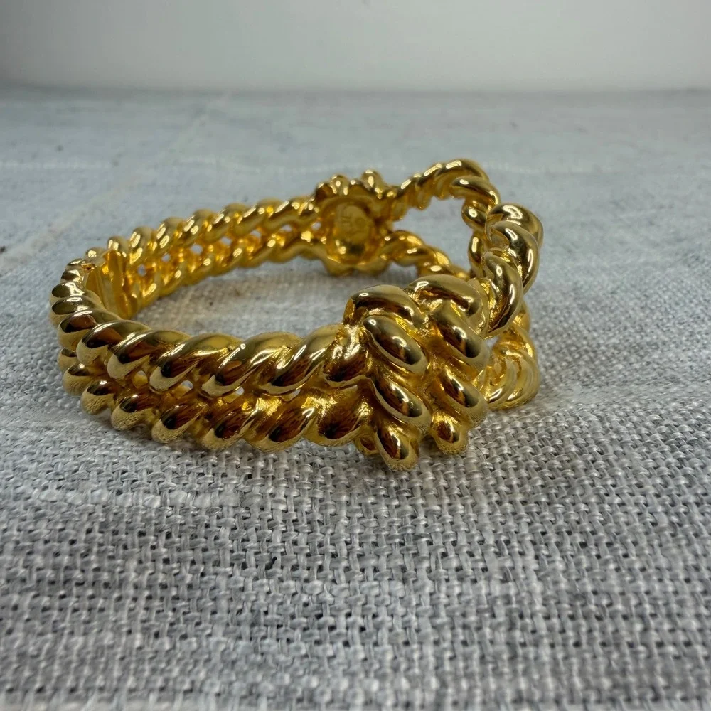 Kenneth Jay Lane KJL Twisted Rope Cuff Bracelet 60s 80s 90s Gold Tone Hinged
